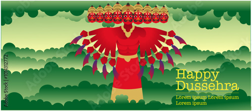 Happy Dussehra festival of India, illustration of Lord Rama killing Ravana in Dussehra Navratri festival of India poster