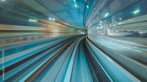 Hyperlapse timelapse of automated train in Tokyo, Japan futuristic transportation technology concept
