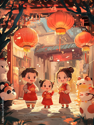 Bainian family Chinese New Year illustration technique photo