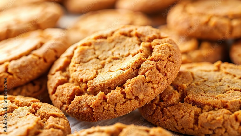 A shallow depth of field captures the crinkled texture of a few stray ginger snap cookie crumbs against a soft, blurred background, drawing the viewer's eye.