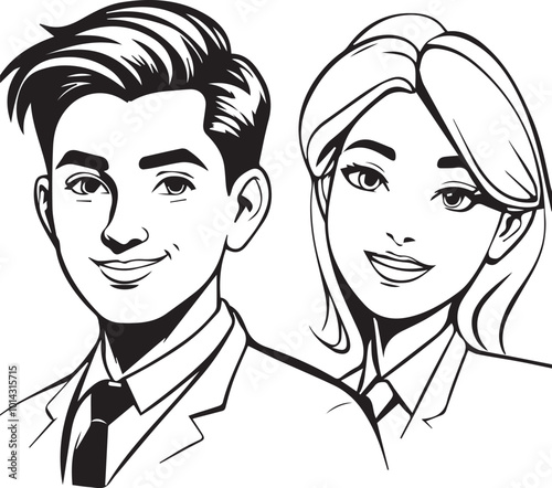 Scratches of male and female cartoon characters