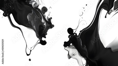 Striking Bilateral Ink Stain Formations with Fluid Amorphous Shapes in Harmonious Black and White Palette