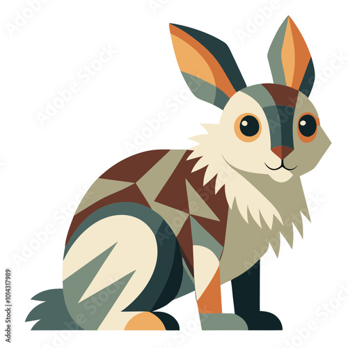 Geometric Bunny Illustration: A charming and whimsical geometric bunny in earthy tones, perfect for nature-themed projects and children's books.