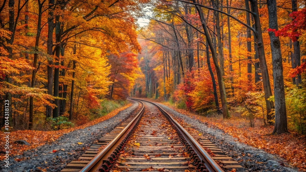 Fototapeta premium A Journey Through a Tapestry of Autumn Colors, Where Nature's Palette Paints a Path Through the Woods