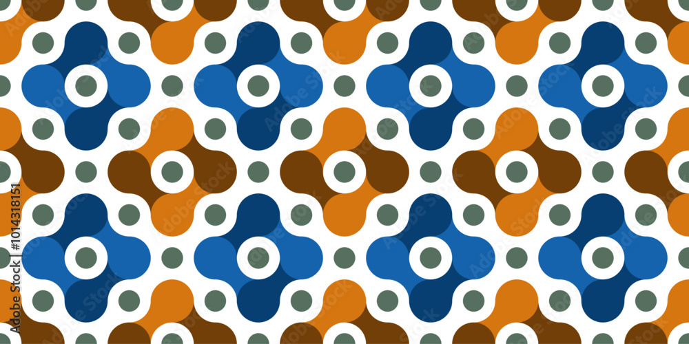 Colorful twisted shapes pattern round squares motif seamless geometric background. A combination of traditional Japanese style and polka dots. Modern fabric design textile swatch all over print block. Colorful twisted shapes pattern round squares motif seamless geometric background. A combination of traditional Japanese style and polka dots. Modern fabric design textile swatch all over print block.