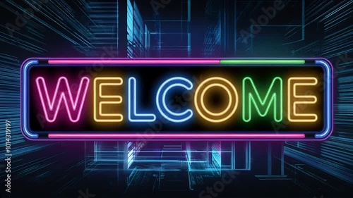 Neon Welcome Sign Digital Space Futuristic