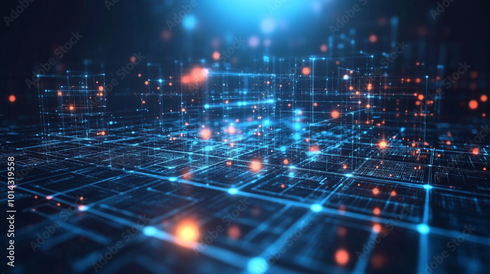A futuristic smart city illuminated by vibrant digital networks and dynamic light patterns. , Blue digital binary data on computer screen background. A futuristic smart city illuminated by vibrant digital networks and dynamic light patterns. , Blue digital binary data on computer screen background.