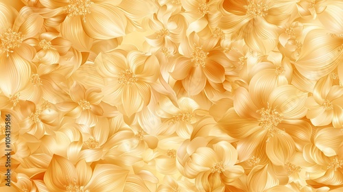 The image contains a close-up of golden, silky flowers that are arranged in a random pattern.