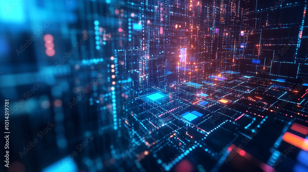 A blue numeric matrix with numbers arranged randomly in a modern and technological aesthetic. Technology background with binary computer code. A blue numeric matrix with numbers arranged randomly in a modern and technological aesthetic. Technology background with binary computer code.