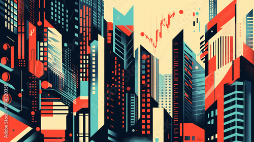 Abstract Modern Cityscape with Geometric Buildings