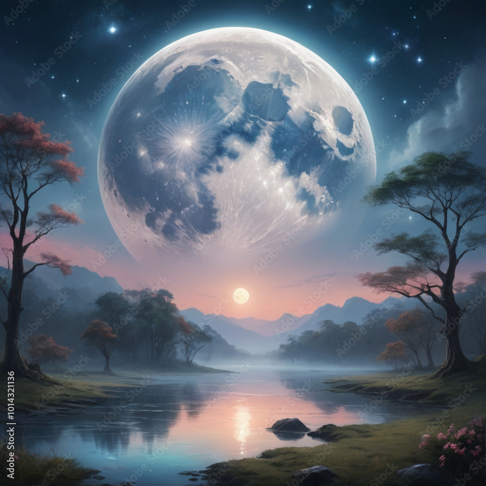 night landscape with moon night landscape with moon