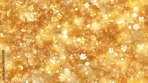 The image is of a golden background with a pattern of flowers and stars. photo