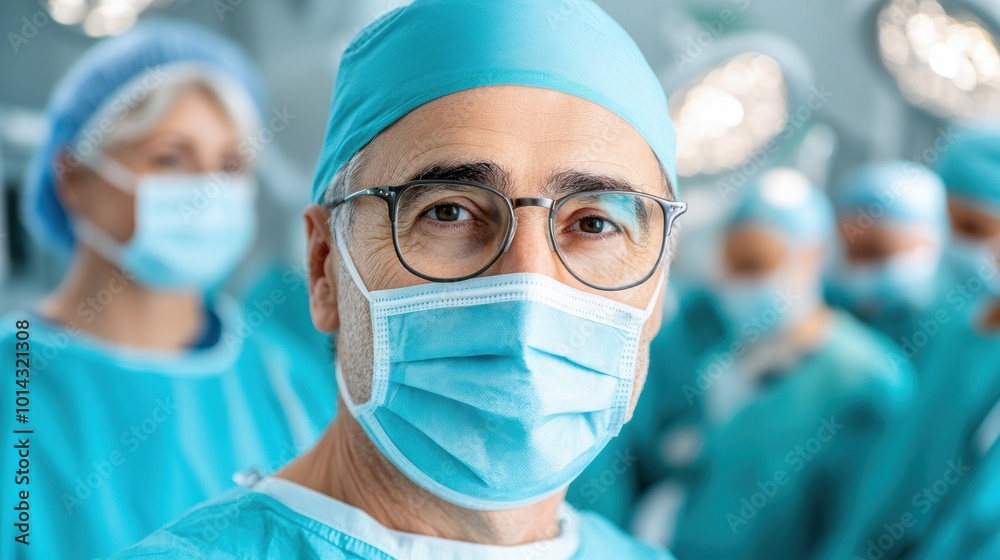 A dedicated surgeon in surgical attire prepares for an operation, concentrating on the task at hand with the medical team nearby A dedicated surgeon in surgical attire prepares for an operation, concentrating on the task at hand with the medical team nearby