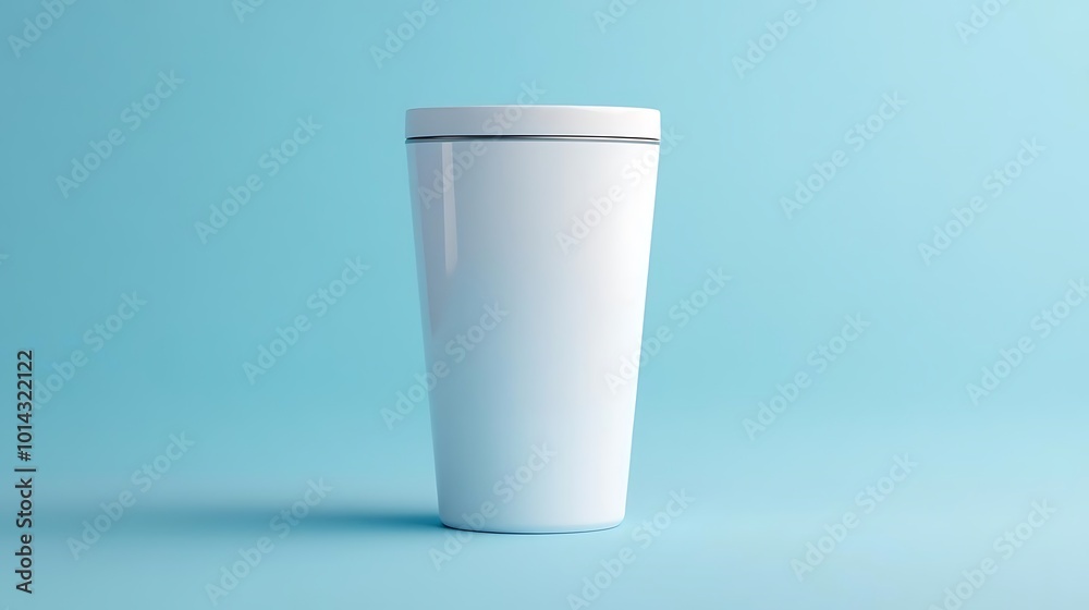 White Plastic Cup Mockup on Blue Background White Plastic Cup Mockup on Blue Background