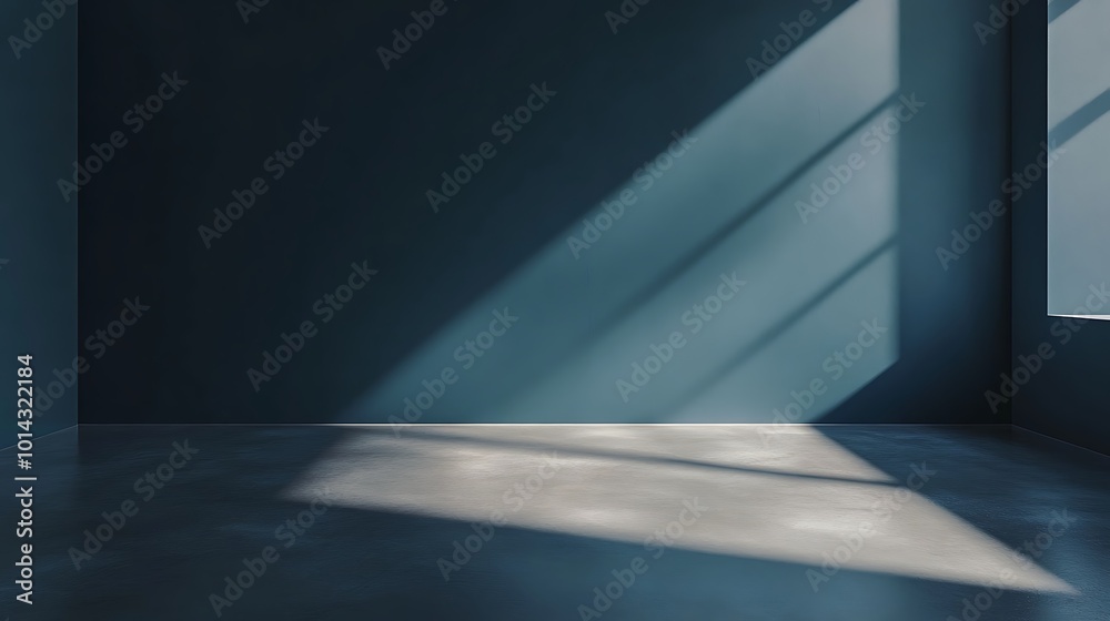 Studio with podium for product presentation. Empty floor and blue wall with stand. 3D room with gradient background. Countertop with concrete or marble texture, Studio with podium for product presentation. Empty floor and blue wall with stand. 3D room with gradient background. Countertop with concrete or marble texture,