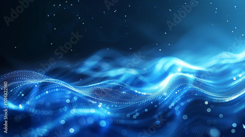 A mesmerizing abstract depiction of swirling blue waves, a futuristic blue light wave background , wave technology digital network background 