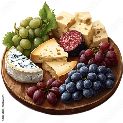 Realistic Cheese Platter with Grapes and Salami