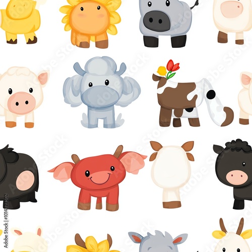 Wallpaper Mural Cute Farm Animals Seamless Pattern Torontodigital.ca