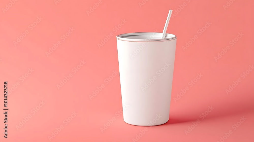 White Tumbler with Straw on Pink Background White Tumbler with Straw on Pink Background