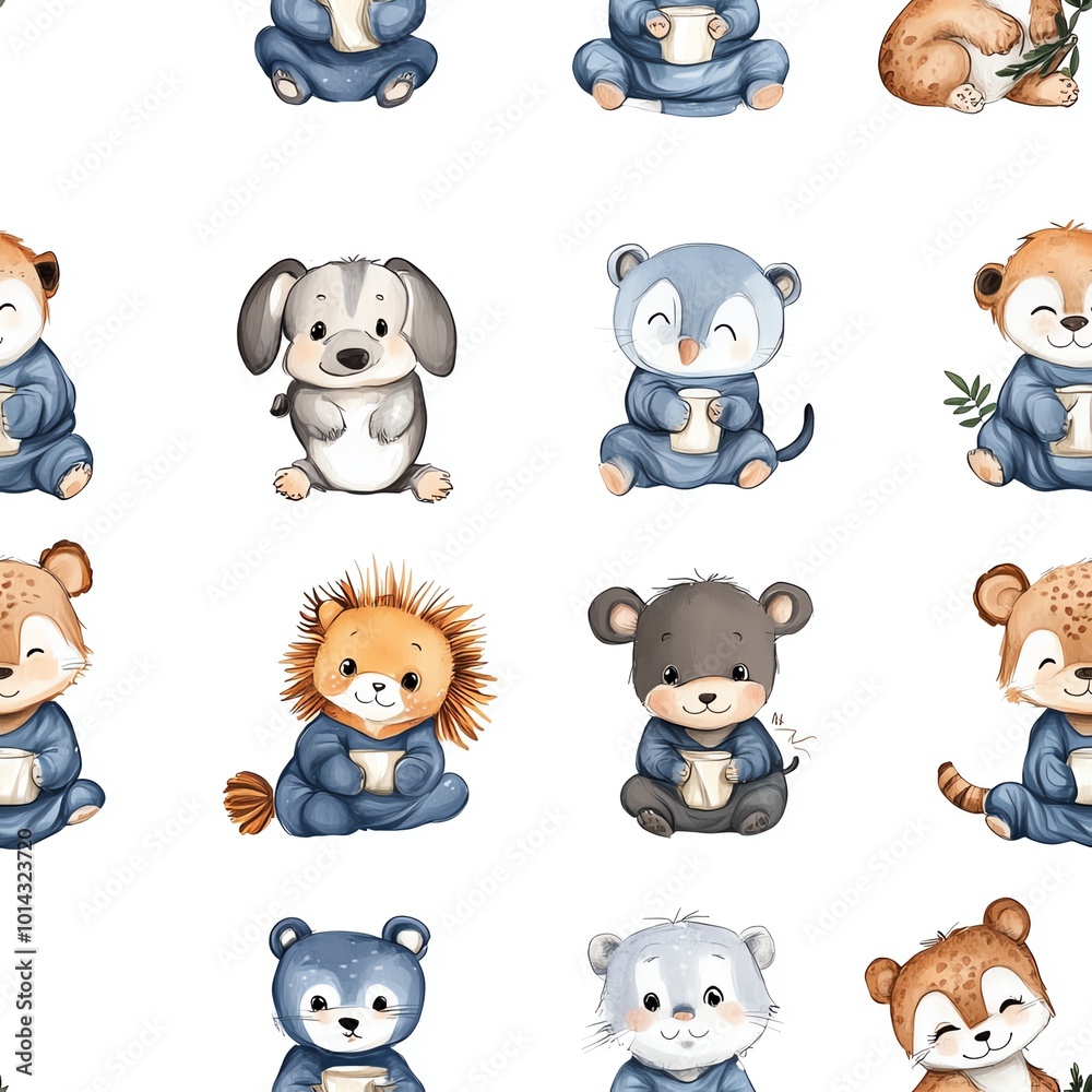 Cute Cartoon Puppy Seamless Pattern