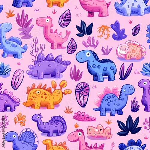 Cute dinosaur pattern on pink background