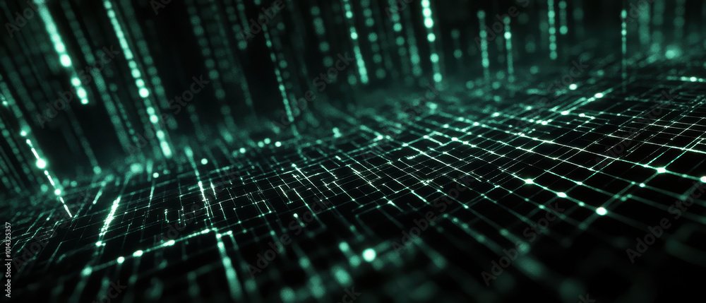 Digital data flows through grid of interconnected lines, creating mesmerizing visual effect. vibrant green tones enhance futuristic atmosphere, evoking sense of technology and innovation Digital data flows through grid of interconnected lines, creating mesmerizing visual effect. vibrant green tones enhance futuristic atmosphere, evoking sense of technology and innovation