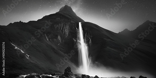 Waterfall and mountain landscaping