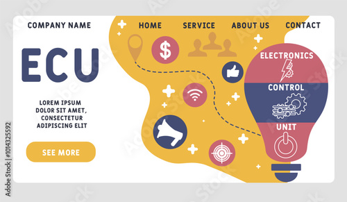 ECU - electronics control unit acronym. business concept background. vector illustration concept with keywords and icons. lettering illustration with icons for web banner, flyer, landing
