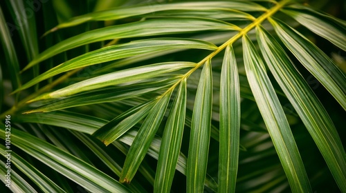 Close-up of green palm leaves, nature's elegance concept