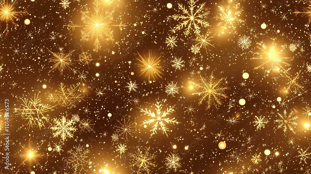 A golden background with snowflakes and stars for a festive holiday feel. A golden background with snowflakes and stars for a festive holiday feel.