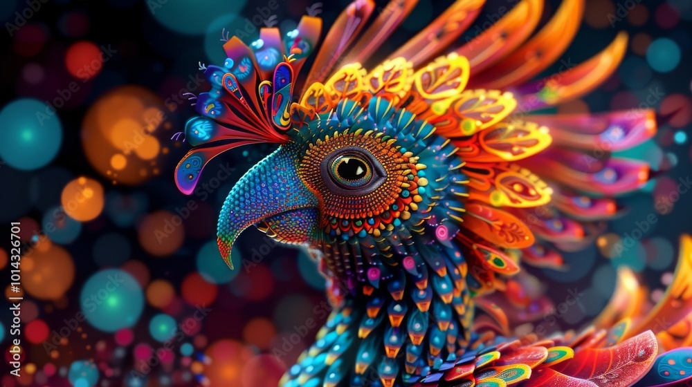 カラフルな模様の鳥の顔,Generative AI AI画像