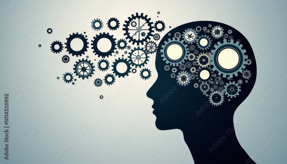 A head with gears surrounding it A head with gears surrounding it