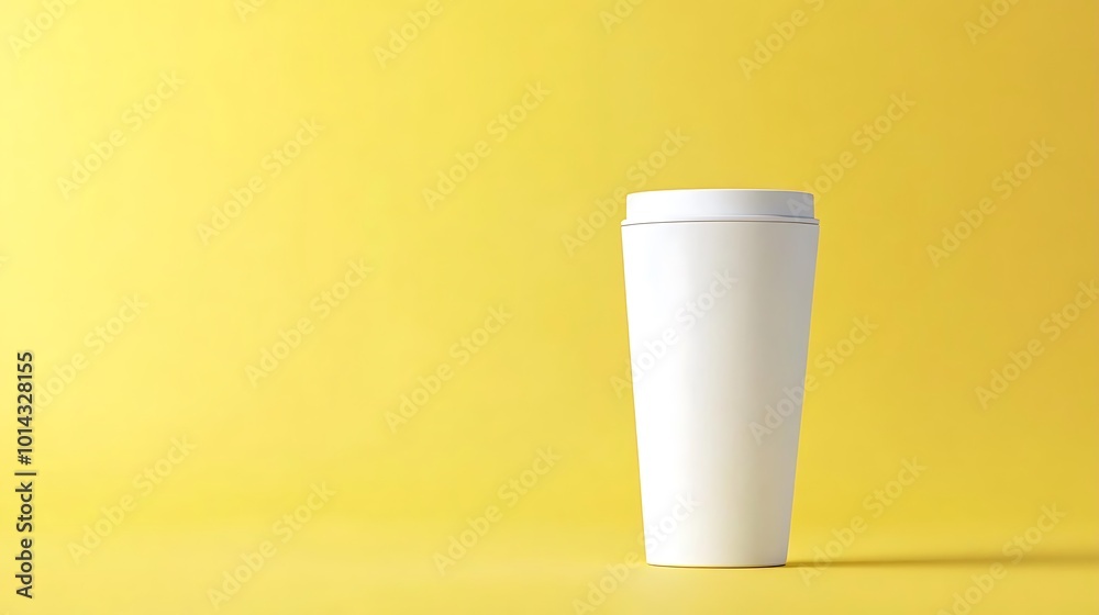 White Takeaway Cup Mockup on Yellow Background White Takeaway Cup Mockup on Yellow Background