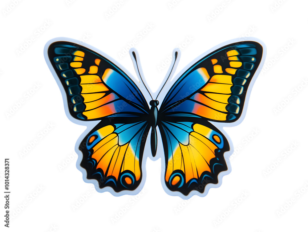 Obraz premium Vivid Blue Butterfly Close Up Illustration in Colorful Nature Setting