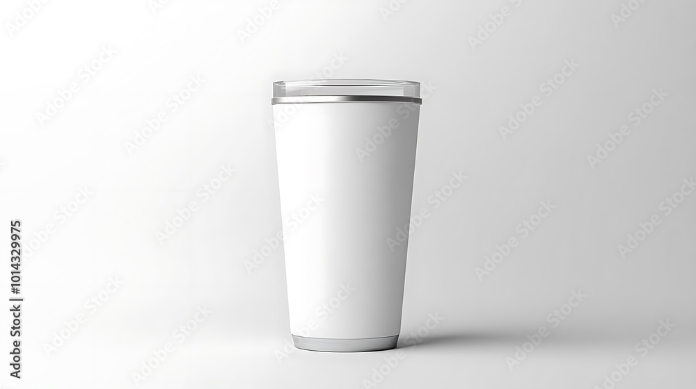 White Tumbler Mockup with Silver Lid and Base White Tumbler Mockup with Silver Lid and Base