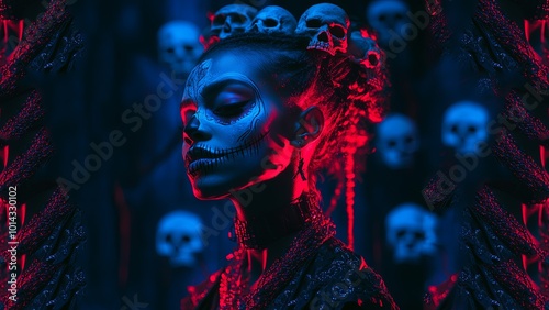 The Santa Muerte Woman. An iconic figure of Mexican culture. Santa Muerte's model. Generate AI.