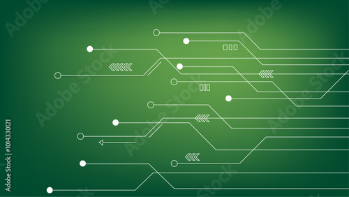 Vector circuit board pattern on gradient green background for object technology and pattern background