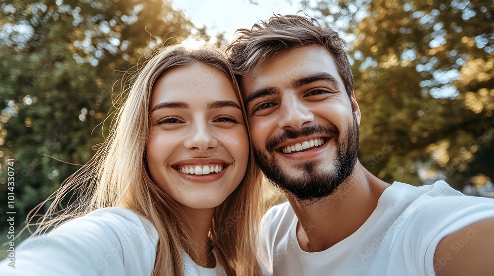 Close-up portrait of a smiling couple outdoors Close-up portrait of a smiling couple outdoors