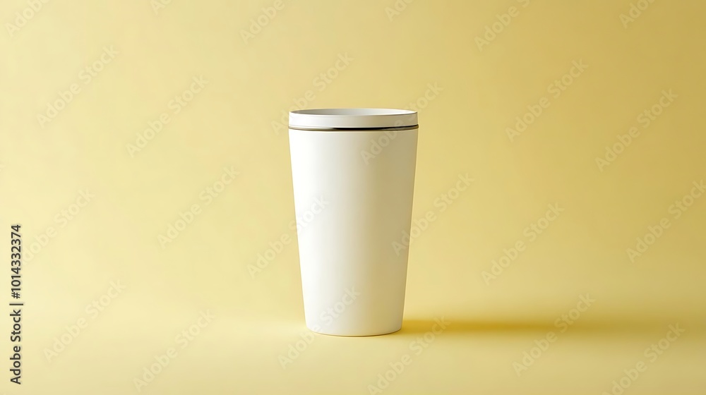 White Coffee Cup with Gold Rim on Yellow Background White Coffee Cup with Gold Rim on Yellow Background