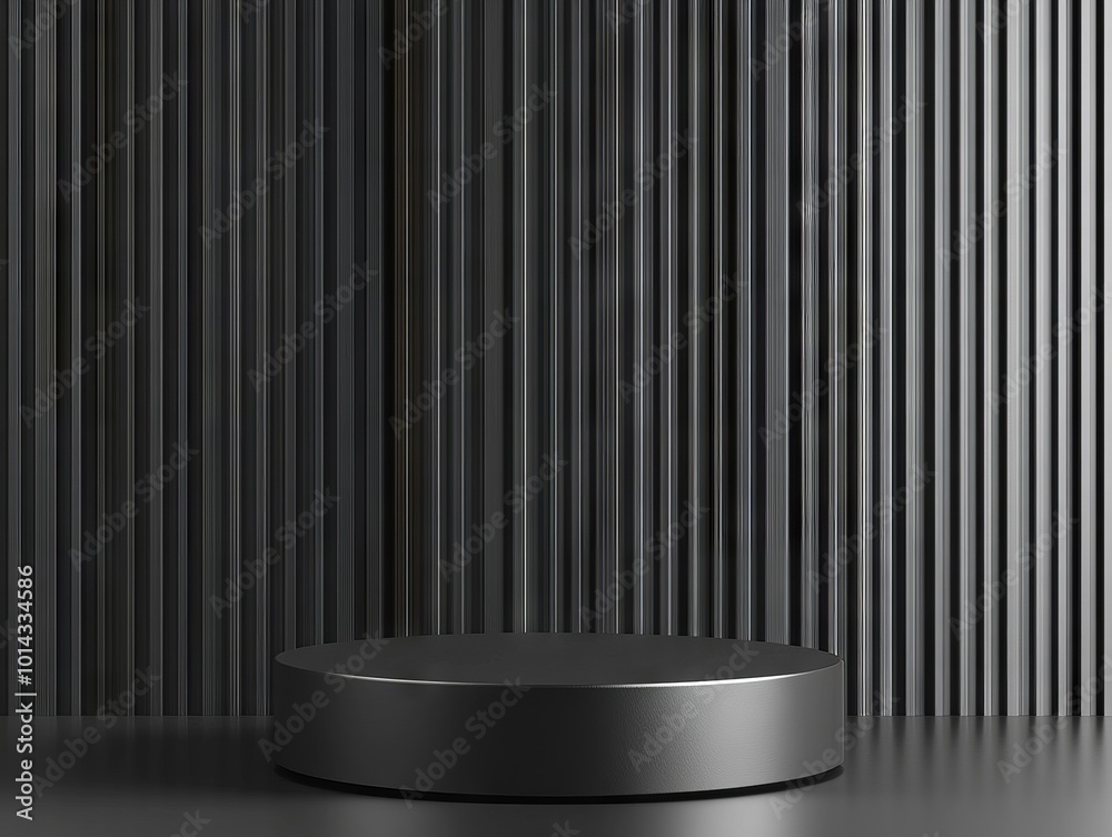 2408 73.A modern product display with a realistic cylindrical podium in the foreground, set against a backdrop of vertical lines. The scene is designed with abstract geometric forms, giving it a 2408 73.A modern product display with a realistic cylindrical podium in the foreground, set against a backdrop of vertical lines. The scene is designed with abstract geometric forms, giving it a