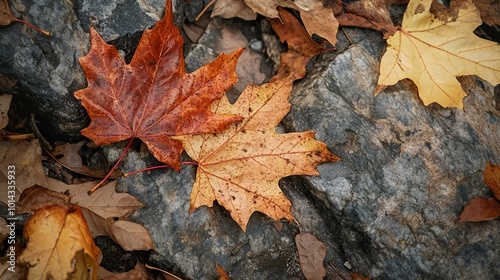 Autumn Leaves on a Rocky Surface: Nature's Colorful Display