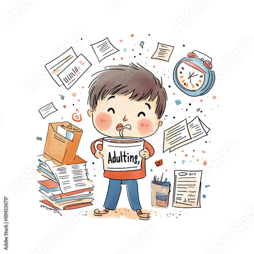 Adulting: A Cute Illustration of Overwhelmed Young Adult