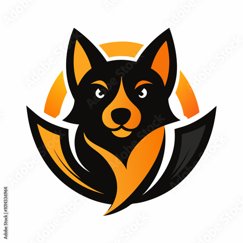 Abstract Cute Dog Pet Shop Logo in Black and Orange Colors. dog logo.