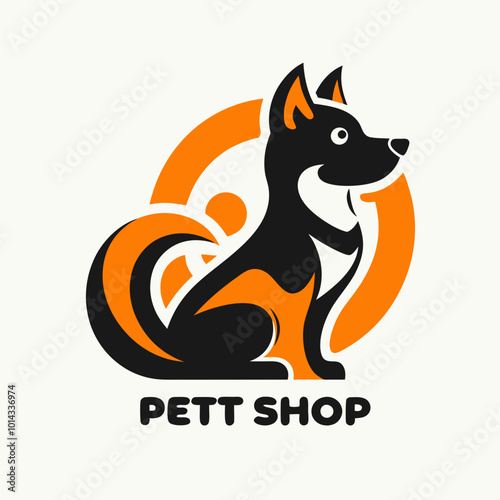 Abstract Cute Dog Pet Shop Logo in Black and Orange Colors. dog logo.