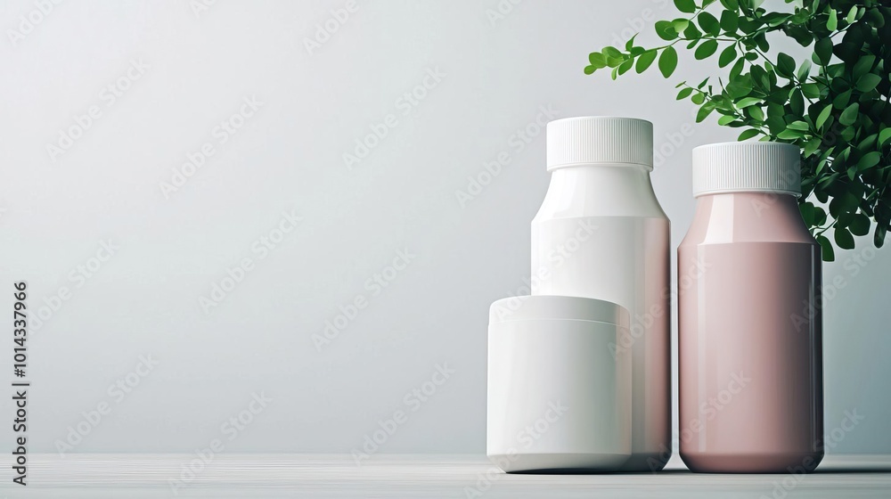 Blank white cosmetic skincare containers rendered in 3D, showcasing elegance and simplicity in beauty products.. Blank white cosmetic skincare containers rendered in 3D, showcasing elegance and simplicity in beauty products..