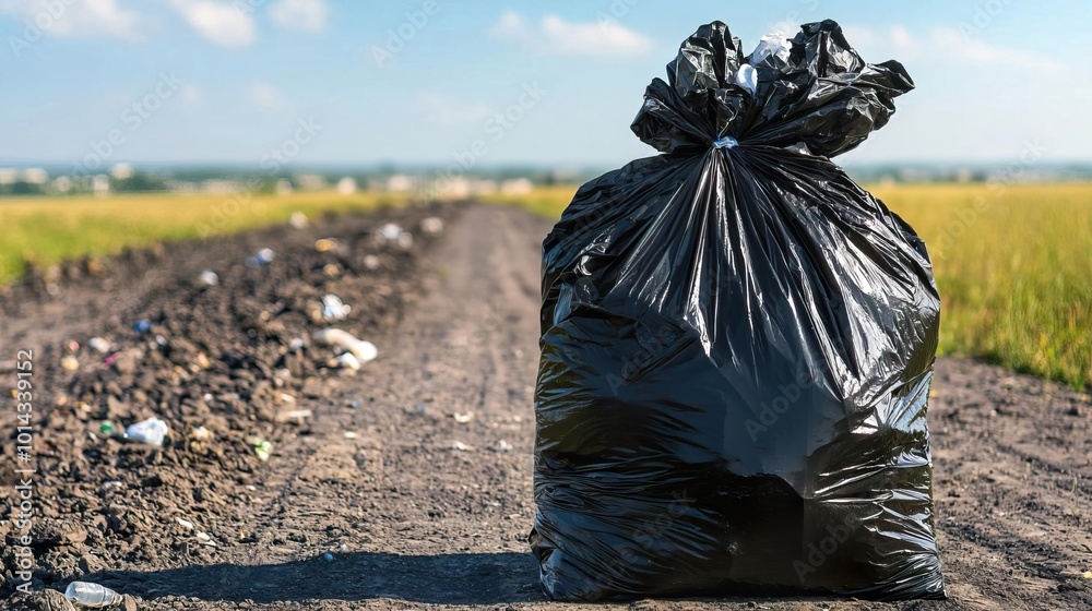 Fototapeta premium A garbage bag is filled with trash, highlighting the importance of waste management..