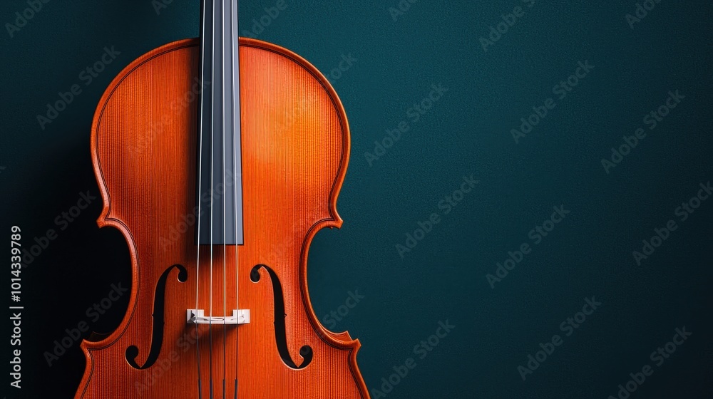 Cello Music Instrument Close up on Teal Background Cello Music Instrument Close up on Teal Background