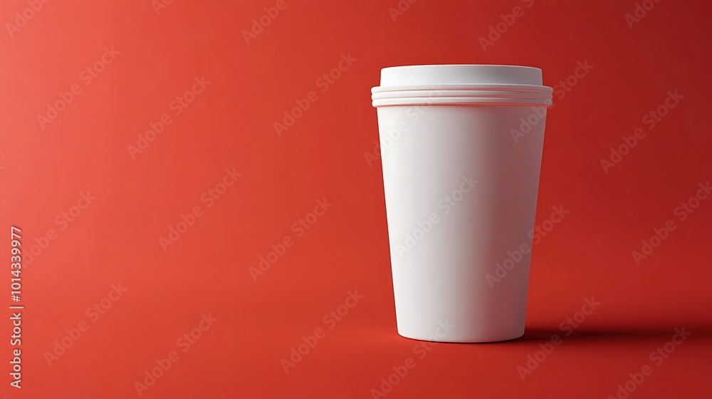 White Paper Coffee Cup Mockup on Red Background White Paper Coffee Cup Mockup on Red Background