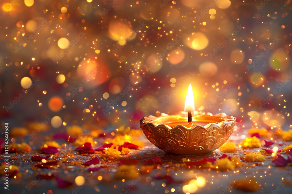 Traditional diya lamp with an isolated colored warm background as a celebration of Diwali festival Traditional diya lamp with an isolated colored warm background as a celebration of Diwali festival