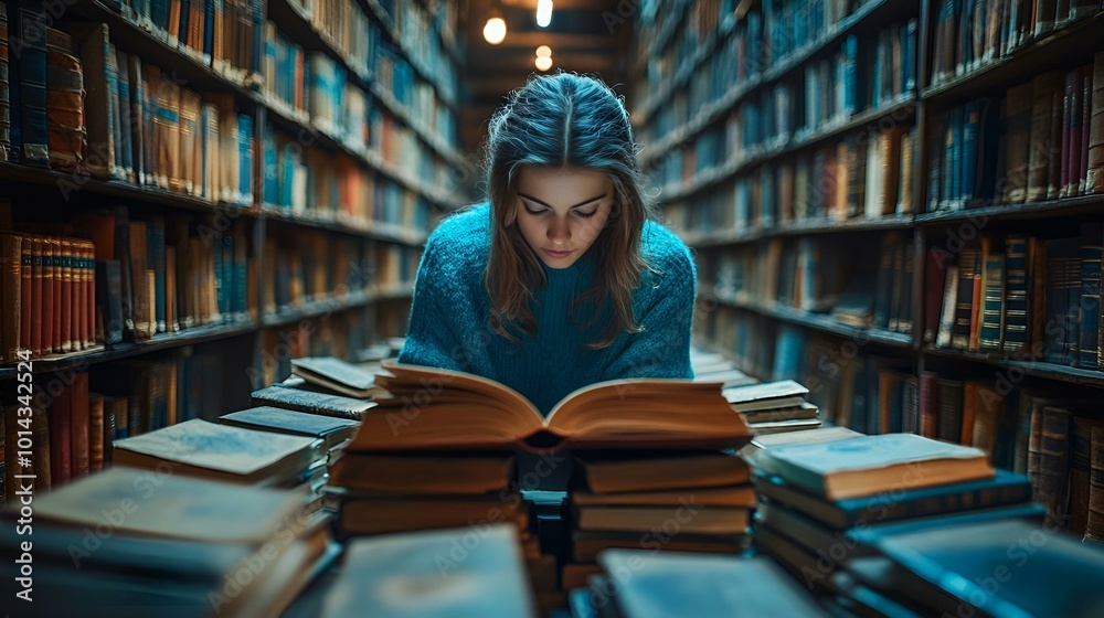 a person reading a book in a library
a person reading a book in a library